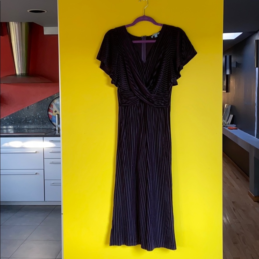 She & Sky  Purple Velvet Burnout Jumpsuit